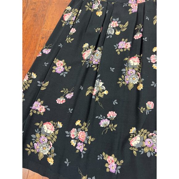 Vintage Sag Harbor Black Rayon Floral Rose Print Midi Skirt S/M Whimsy Goth - Picture 4 of 6